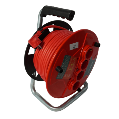 Prelungitor Cablu 3 Fire de 2.5 mm tip Rola pe Tambur, Lungime 50m, , 4 Prize, maner de transport ergonomic