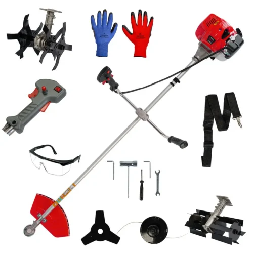 Pachet motocoasa pe benzina in 2 timpi RED, putere 3.8 kW, 9000 rpm, 52 cm3, consum 0.6 litri/ora, include cap prasitoare si cultivator - COBI SMART®