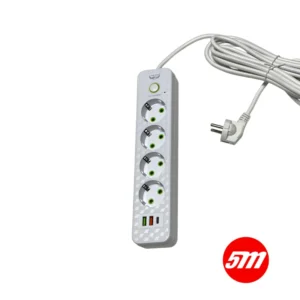 Prelungitor 5 m, 4 prize, 2 USB, 1 Type C, întrerupător, protecție copii, Max 2500W - COBI SMART®