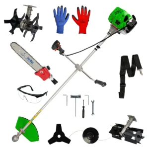 Pachet motocoasa pe benzina in 2 timpi GREEN, putere 3.8 kW, 9000 rpm, 52 cm3, consum 0.6 litri/ora, include cap tip drujba, cultivator si prasitor - COBI SMART®