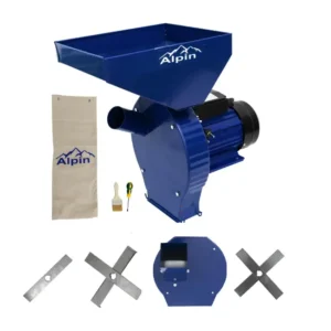 Set moara electrica cereale 3 in 1 ALPIN, 3.8 kW, 300 kg/ora, adaptor furaje, 100% cupru, 20 ciocanele, 4 site, manusi protectie - COBI SMART®