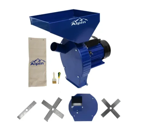 Set moara electrica cereale 3 in 1 ALPIN, 3.8 kW, 300 kg/ora, adaptor furaje, 100% cupru, 20 ciocanele, 4 site, manusi protectie - COBI SMART®