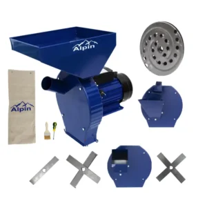 Set moara electrica cereale 4 in 1 ALPIN, 3.8 kW, 300 kg/ora, adaptor fructe si legume, adaptor furaje, 100% cupru, 20 ciocanele, 4 site, manusi protectie - COBI SMART®