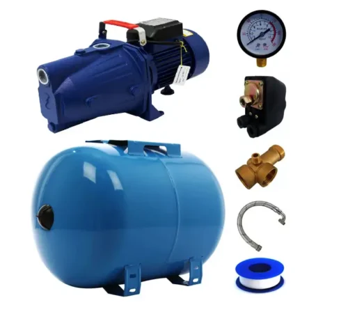 Kit Hidrofor, 50 L, pompa apa JET100L, 1500 W, 55 l/min, refulare 45 m, aspiratie 9 m, include manometru, racord flexibil 60 cm, racord conector 5 cai, presostat - COBI SMART®