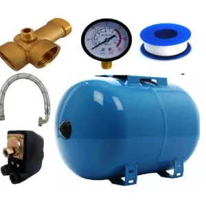 Kit hidrofor, 50 L, presostat, manometru, racord 5 cai bronz, furtun racord inox cu cot 60 cm - COBI SMART®