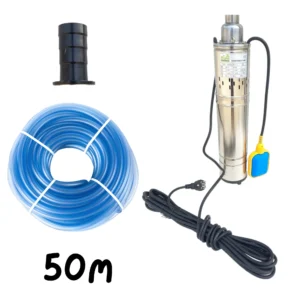 Set pompa de apa submersibila QGD3, 1.1 KW, cu plutitor, 120 m inaltime refulare, include furtun apa siliconat 50 m, diametru 25 mm - COBI SMART®