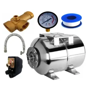 Kit hidrofor, 50 L inox, presostat, manometru, racord 5 cai bronz, furtun inox 60 cm - COBI SMART®