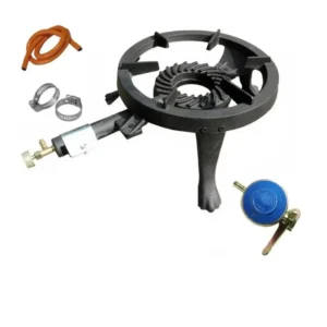 Pachet complet Arzator rotund, fonta, pentru exterior si interior, include ceas butelie, colier furtun gaz, furtun gaz 2 m - COBI SMART