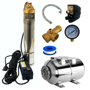 Kit hidrofor, 50 L, pompa submersibila inox 4SKM-100, 0.75 kW, 70 m, 2.7 m3/h, include manometru, racord flexibil 60 cm, racord conector 5 cai, presostat - COBI SMART®