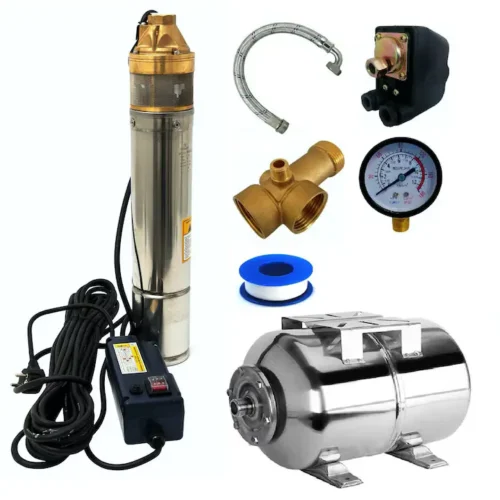 Kit hidrofor, 50 L, pompa submersibila inox 4SKM-100, 0.75 kW, 70 m, 2.7 m3/h, include manometru, racord flexibil 60 cm, racord conector 5 cai, presostat - COBI SMART®