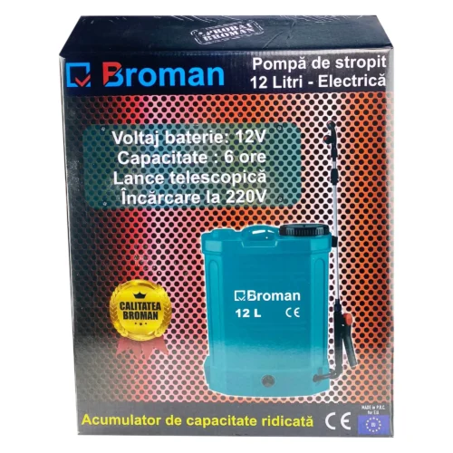 Pachet pompa de stropit electrica Broman, 12 L, regulator presiune, 3 duze, tija telescopica 65-110 cm, include atomizor electric portabil 80 W, include tija extensibila 3 m - COBI SMART® - imagine 7