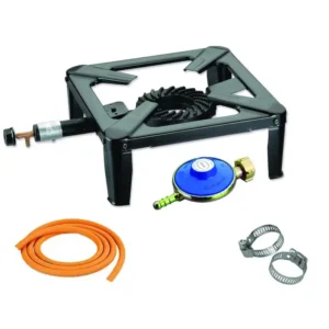 Pachet complet Arzator rotund, fonta, pentru exterior si interior, include ceas butelie, colier furtun gaz, furtun gaz 2 m - COBI SMART