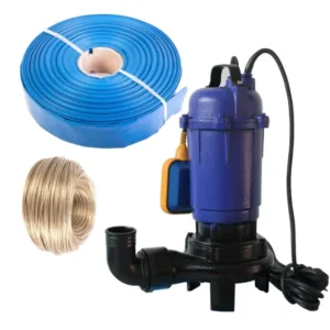 Pachet pompa de apa murdara WQCD, 2.6 kW/3.5 CP, 2", 20 mc/h, cutit tocator, plutitor, include furtun de pompier 2" toli, 50m