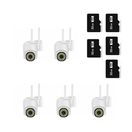 Set 5 camere de supraveghere 8161QJ, Wi-Fi, rotatie 355°, Full HD, 2MP, include 5 carduri de memorie 32 GB - COBI SMART®