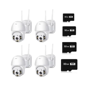 Set 4 camere de supraveghere Wi-Fi IP  JT-8160, rotatie 355°, Full HD 2MP, include 4 carduri de memorie 32 GB - COBI SMART®