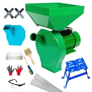 Set moara electrica cereale 3 in 1, 3.9 kW, 350 kg/h, cuva mare, suport universal, pentru furaje si uruiala, 3 saci, 4 site, manusi, ochelari, surubelnita, perie - COBI SMART®
