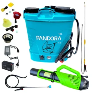 Pachet pompa de stropit electrica Pandora, 12 L, acumulator, regulator presiune, include atomizor electric 80 W, tija extensibila din inox, 3 m - COBI SMART®