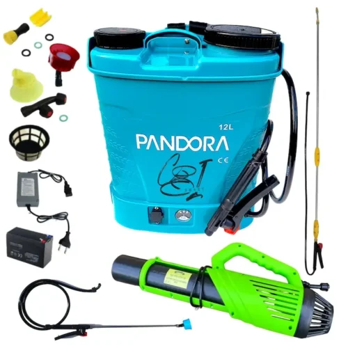Pachet pompa de stropit electrica Pandora, 12 L, acumulator, regulator presiune, include atomizor electric 80 W, tija extensibila din inox, 3 m - COBI SMART®