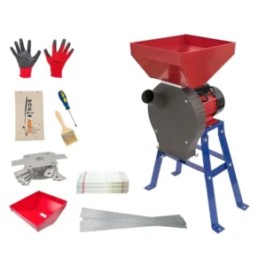 Set moara electrica cereale 2 in 1, 3.9 kW, 250 kg/h, 3200rpm, 100% cupru, suport universal, 20 ciocanele, 4 site, 3 saci, perie, surubelnita, manusi protectie - COBI SMART®
