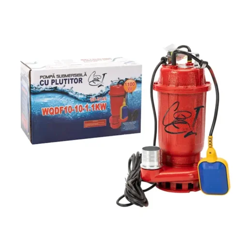 Pompa de apa submersibila cu plutitor WQD10, 1.1 KW, 1.5 CP, 2850 rpm, 250 l/min, apa murdara, inaltime refulare 10 m - COBI SMART®