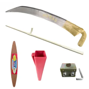 Set complet coasa manuala, fabricata in Turcia, 60 cm, coada lemn 190 cm, inel fixare, piatra ascutit si teaca - COBI SMART®
