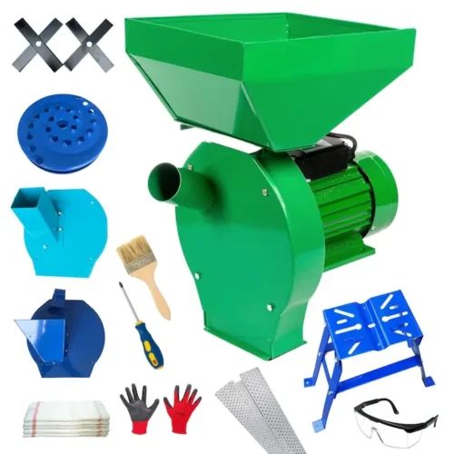 Set moara electrica cereale 4 in 1, 3.9 kW, 300 kg/h, suport inclus, bobinaj cupru, adaptor fructe, legume si furaje, 4 site, manusi, ochelari, surubelnita, perie - COBI SMART®