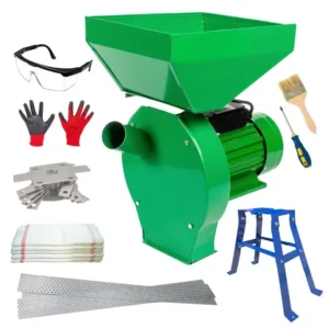Set moara electrica cereale 2 in 1 Green, 3.9 kW, 300 kg/h, 3200 rpm, tambur 20 ciocanele, bobinaj 100% cupru, suport inclus - COBI SMART®