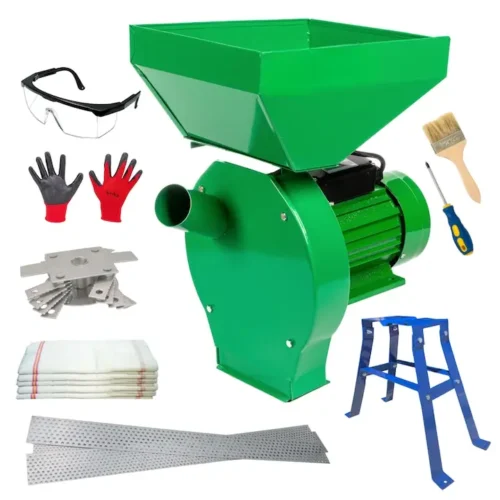 Set moara electrica cereale 2 in 1 Green, 3.9 kW, 300 kg/h, 3200 rpm, tambur 20 ciocanele, bobinaj 100% cupru, suport inclus - COBI SMART®