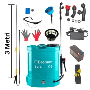 Pachet pompa de stropit electrica Broman, 12 L, regulator presiune, 3 duze, tija telescopica 65-110 cm, include tija extensibila din inox, 3 m - COBI SMART®