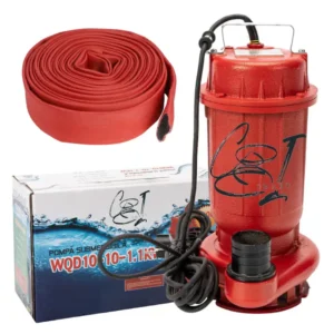 Pachet  pompa submersibila pentru apa murdara WQD10, 1.1 KW, 1.5 CP, 2850 rpm, 250 l/min, include furtun pompier profesional 20 m rosu - COBI SMART®