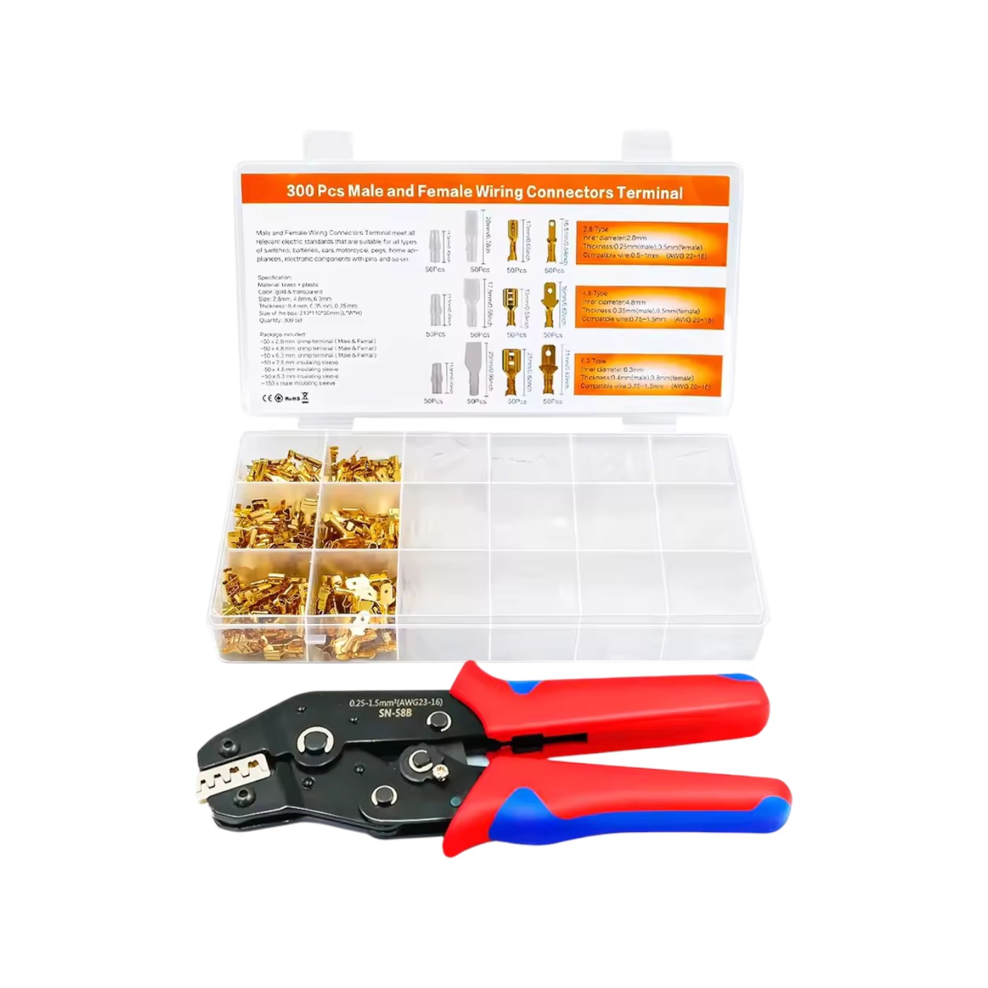 Cleste de sertizare pentru terminale izolate, fier nichel + otel carbon, 0.25–1.5 mm², include 600 conectori izolati - COBI SMART® Cleste de sertizare pentru terminale izolate, fier nichel + otel carbon, 0.25–1.5 mm², include 600 conectori izolati - COBI SMART®