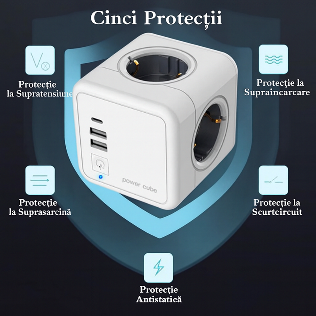 Priza cub 4 prize UE, 2x USB-A + 1x USB-C, 5V/3.1A, 220–250V, 16A, material PC ignifug - COBI SMART® Priza cub 4 prize UE, 2x USB-A + 1x USB-C, 5V/3.1A, 220–250V, 16A, material PC ignifug - COBI SMART® - imagine 2