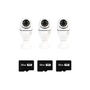 Set 3 camere de supraveghere IP Jortan, Wi-Fi, HD, Smart-Bulb, tip bec, Senzor de Miscare, include 3 carduri de memorie 32 GB - COBI SMART®