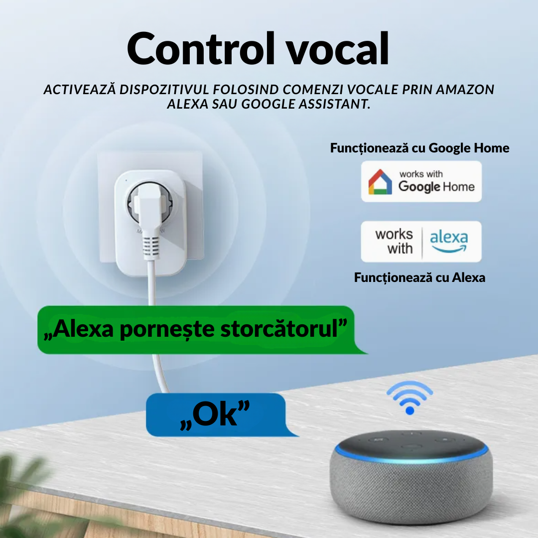 Set 5 x prize inteligente SMARTPLUG EA9 WiFi, 16A, 3680W, control Tuya, compatibila Google Assistant / Alexa, culoare alba - COBI SMART® e69516b4d03718b57179c8ac93f18365