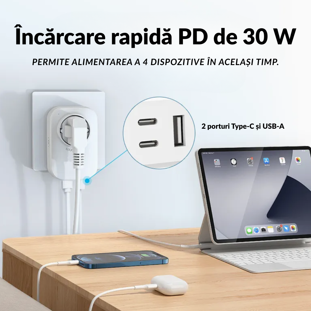 Set 5 x prize inteligente SMARTPLUG EA9 WiFi, 16A, 3680W, control Tuya, compatibila Google Assistant / Alexa, culoare alba - COBI SMART® 861b2e4e33a403cc97ab35fde42a876e