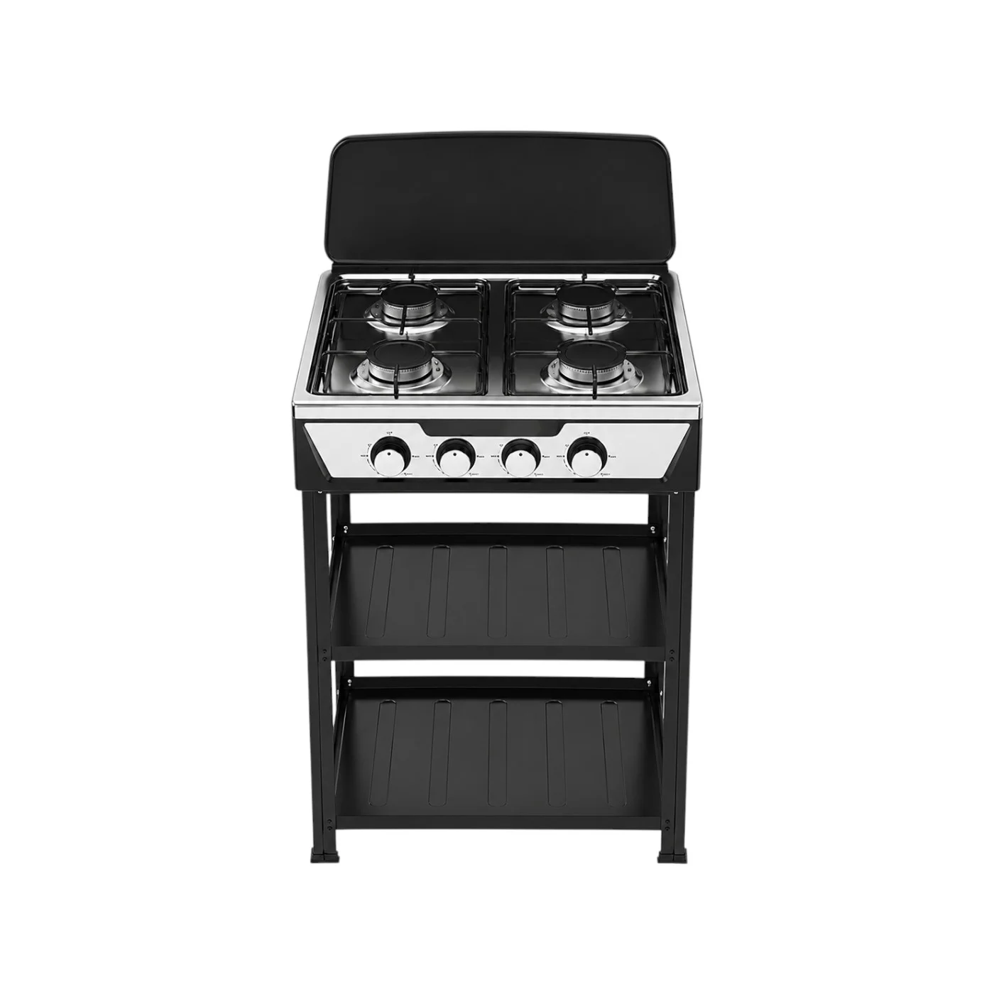 Aragaz 4 ochiuri cu suport tip masa, 4 arzatoare, negru, rafturi metalice - COBI SMART® 74cb1b9bf079708b9ccd9a152c64f901