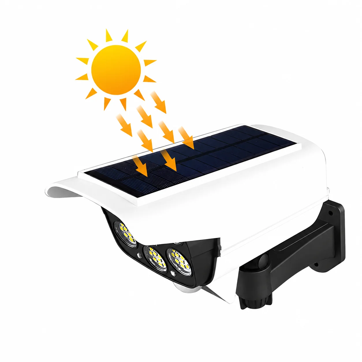 Lampa solara tip camera falsa, 77 LED, 50W, senzor PIR, unghi detectie 120°, IP65, panou solar, telecomanda - COBI SMART® 9e9424eb91e72600b119a5ab7b4cee1a
