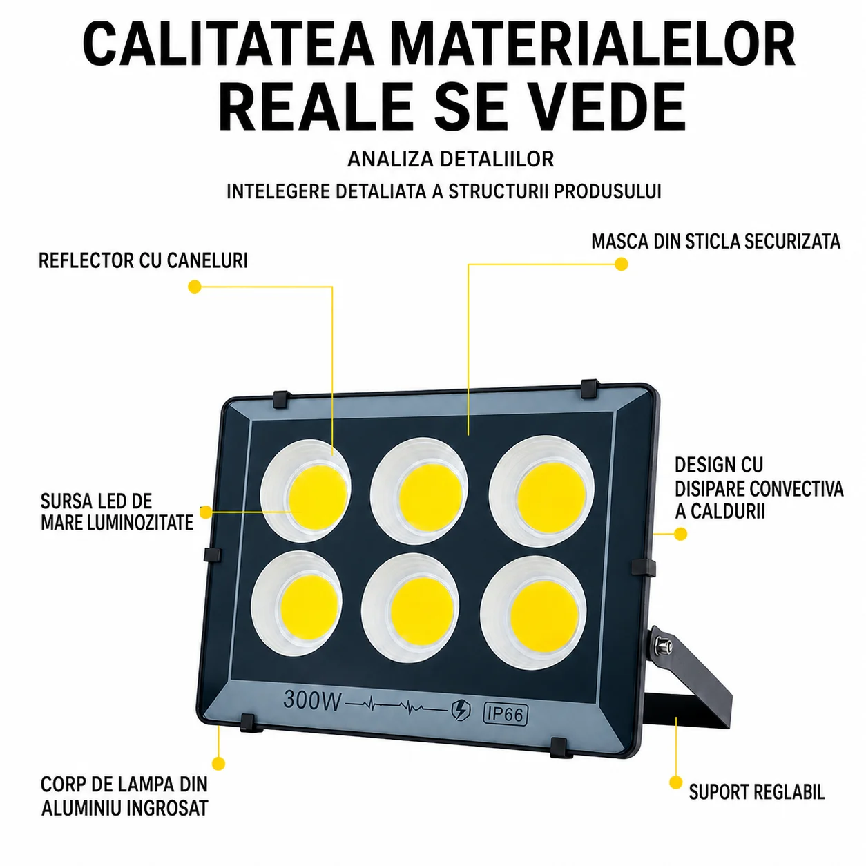 Proiector de exterior, 600 W, 52 x 38 x 4 cm, LED COB, 6000-6500K, IP66, aluminiu, suport reglabil - COBI SMART® 1aae6884ff7b481505f16c06464f7f0c