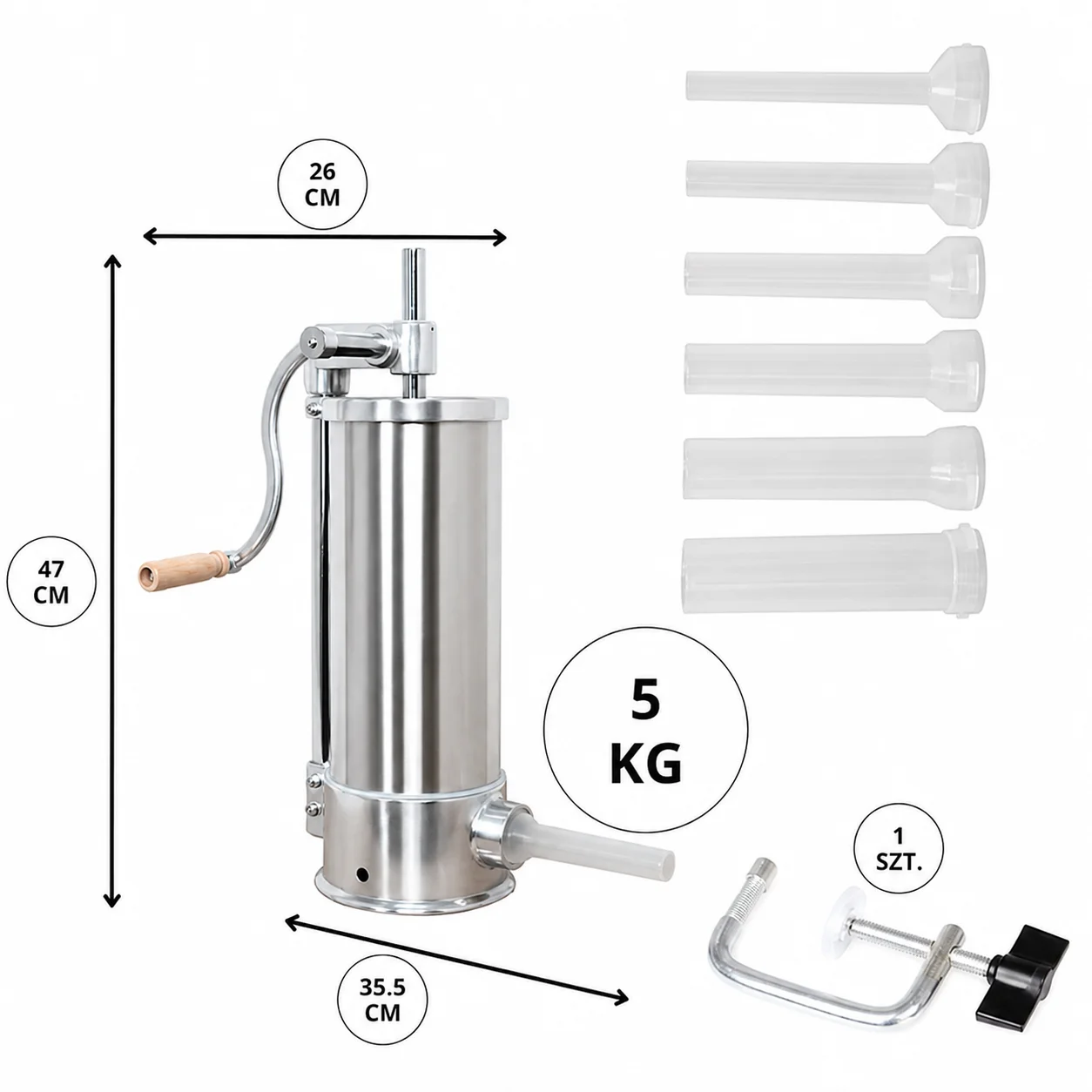 Aparat de umplut carnati, vertical, capacitate 5 kg, inox, 6 palnii de umplere - COBI SMART® 4bb98832561f6eb8bb46ff990ce362b4