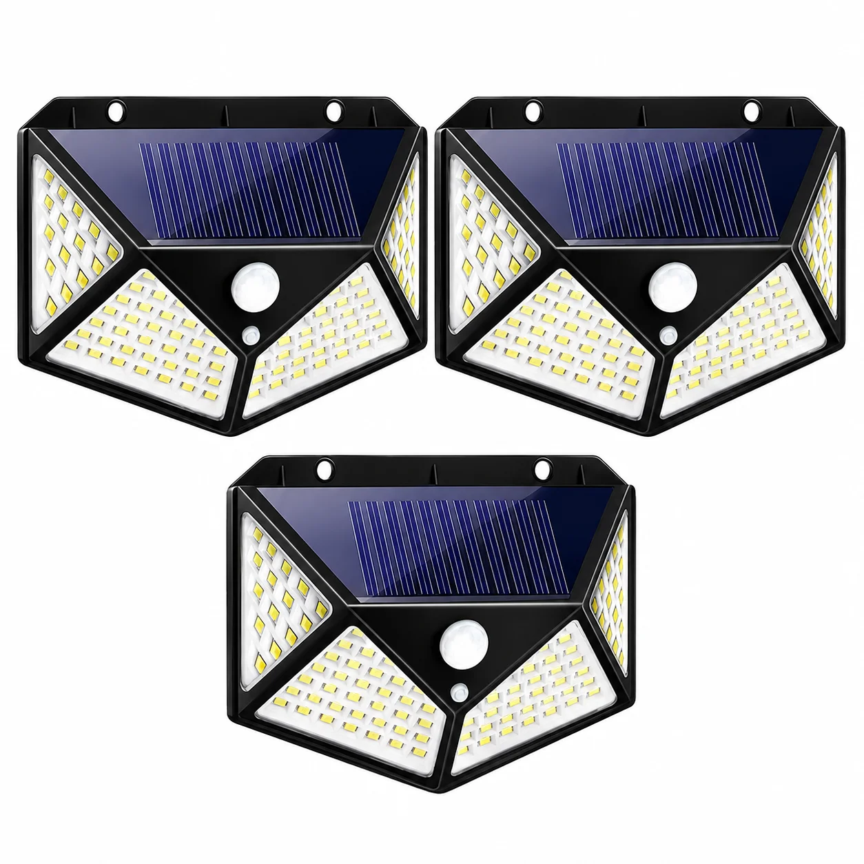 Set 3 bucati lampa solara LED cu senzor QMX-100, 50 W, 100 LED, 600 lm, 5.5V, 1W, baterie 1200mAh, unghi 120° - COBI SMART® 2eb6e18f053bc43610588e4e283c4a0f