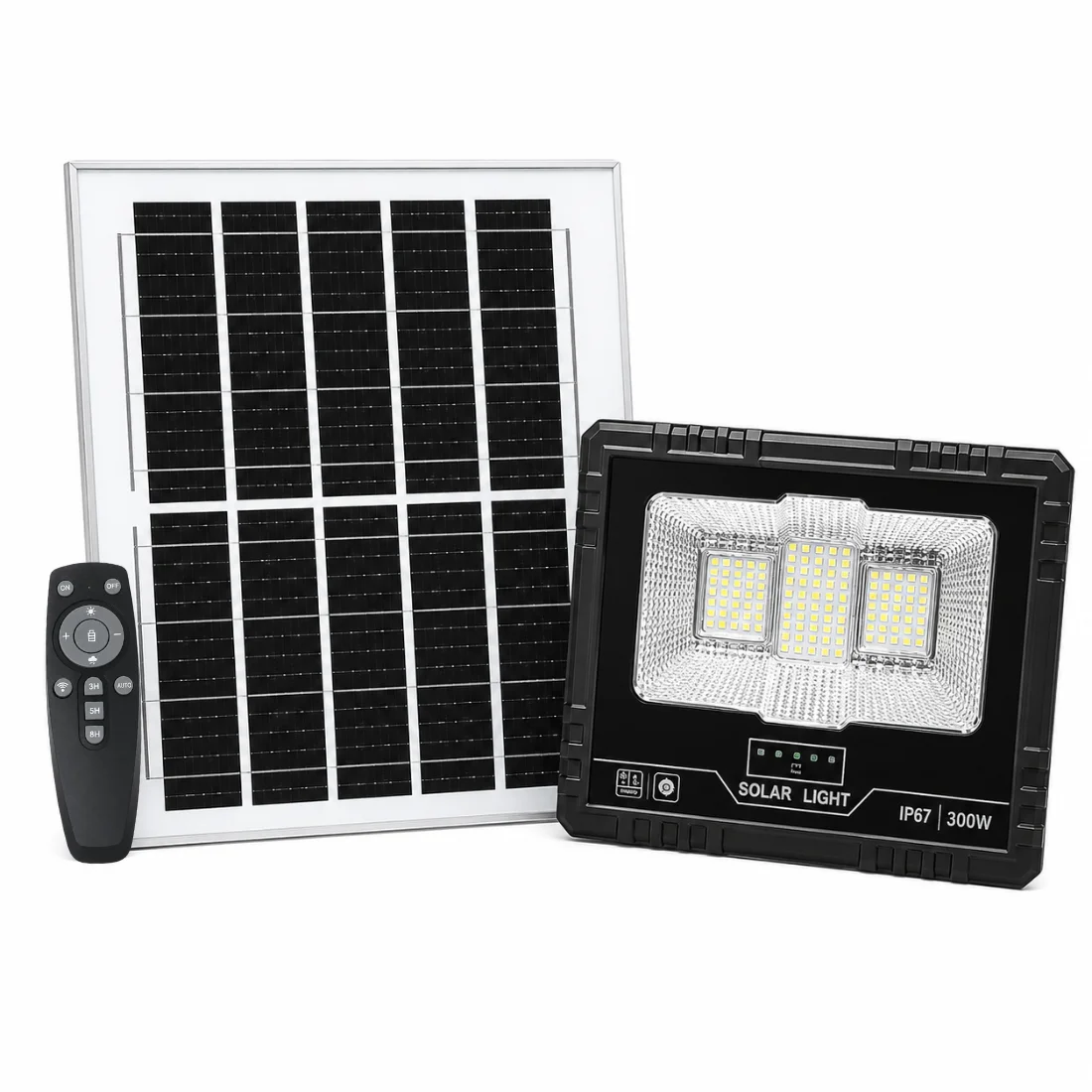 Lampa solara de exterior LED cu suport model 300W, 15W, 6V, IP67, 6500K, unghi 120°, senzor lumina, panou solar cu suport, telecomanda - COBI SMART® a67afcd851b28308f58f93459de829e9