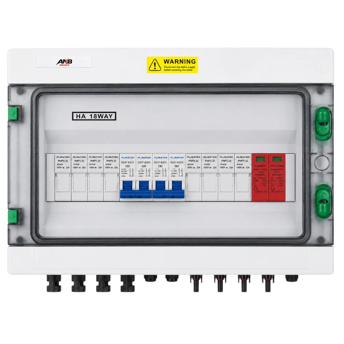 Tablou de combinare fotovoltaic, 4 intrari, 1 iesire, DC 1000V, carcasa HA-18, fara dioda anti-retur - COBI SMART® 15485d59ef0196f99e66ebf89b7f835d